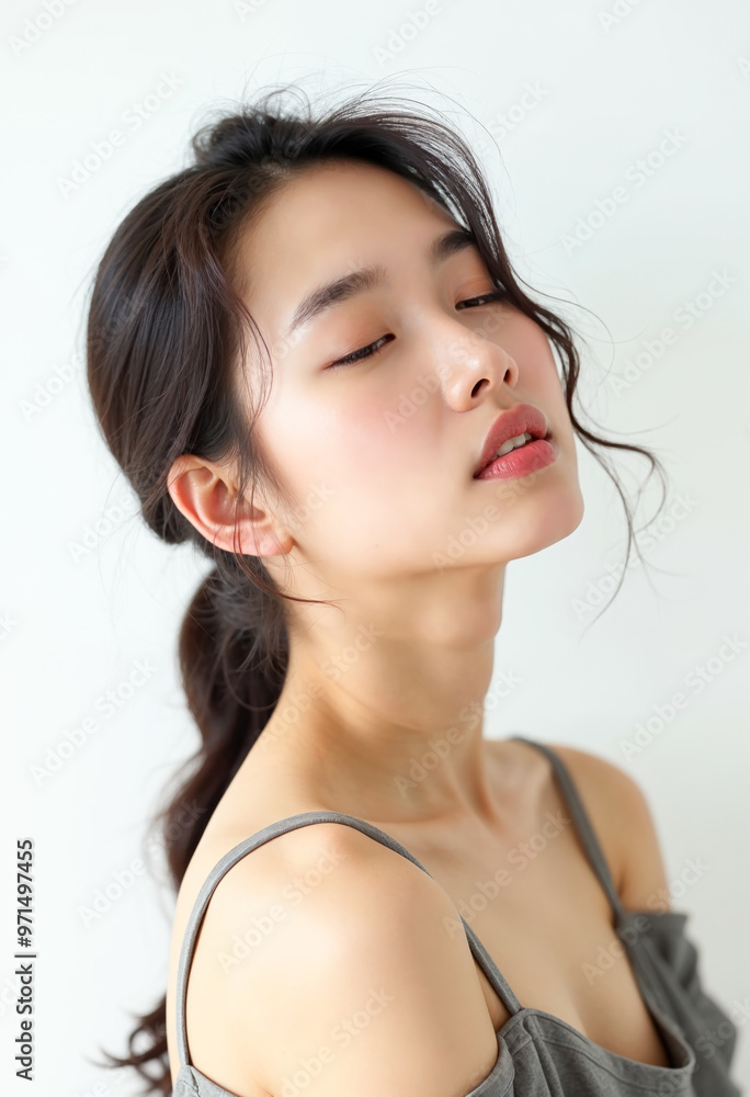 Beautiful young asian woman with clean skin natural makeup beauty portrait isolated on white background Beautiful young asian woman with clean skin natural makeup beauty portrait isolated on white background