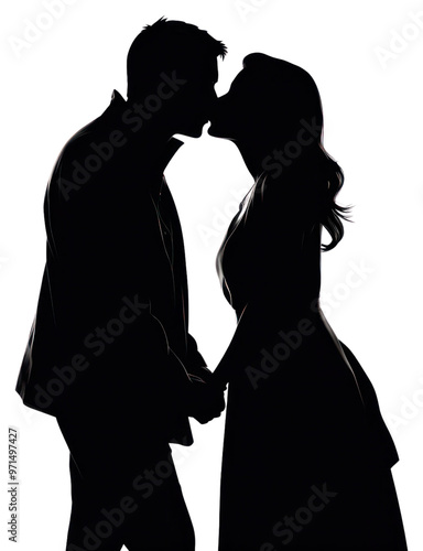 PNG Romantic couple silhouette kiss