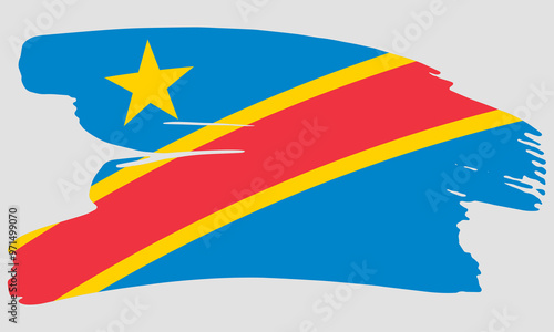 Democratic Republic Congo flag brush paint texture. Grunge DRC flag. Congo emblem brush concept photo