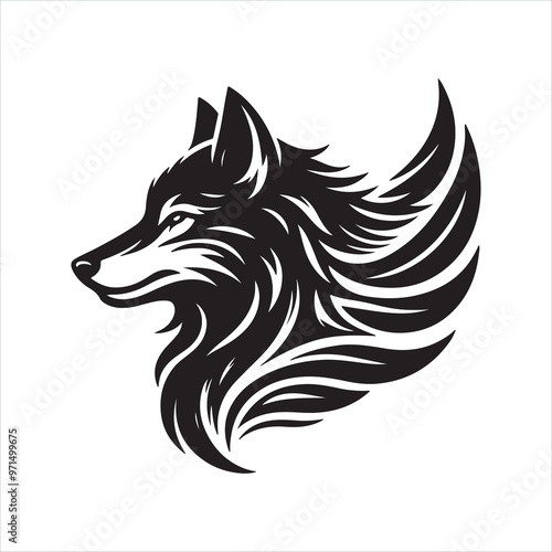 wolf head tattoo silhouette on white background 