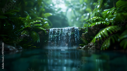 Waterfall Lake And Lush Green Rainforest Gen