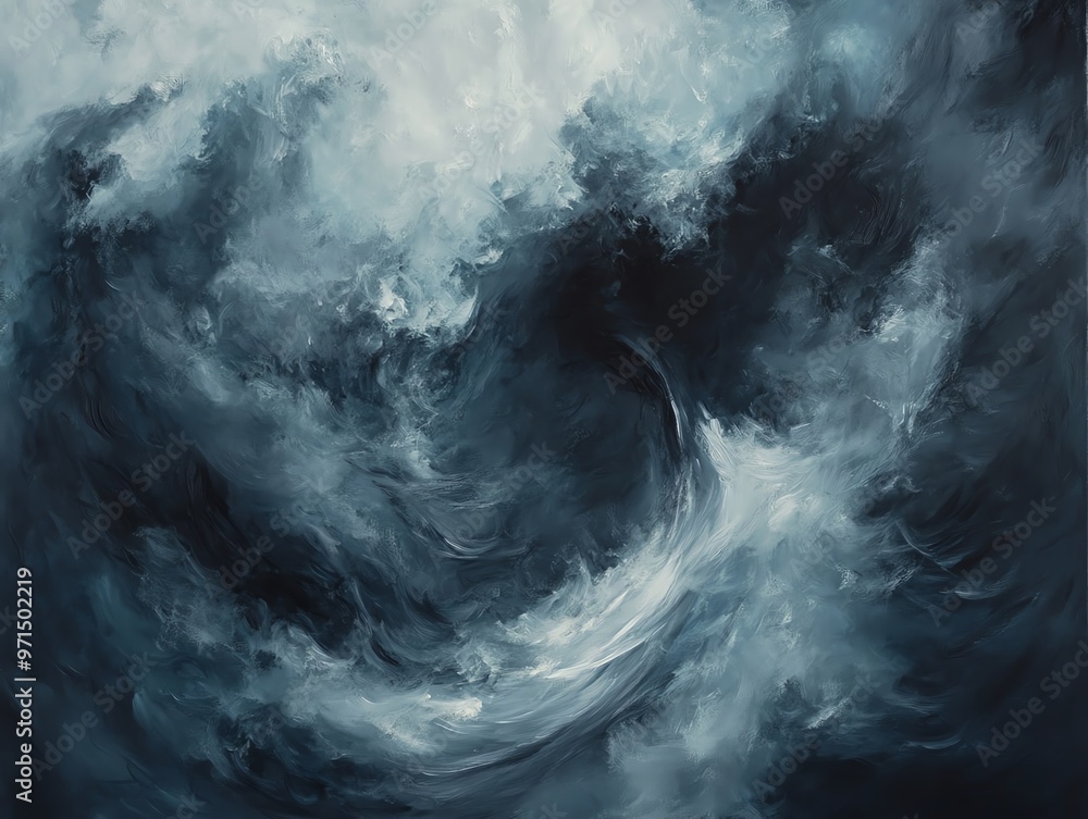 Abstract painting with swirling shades of blue and white, evoking the sense of a stormy sea. Captivating and dramatic artwork. Abstract painting with swirling shades of blue and white, evoking the sense of a stormy sea. Captivating and dramatic artwork.