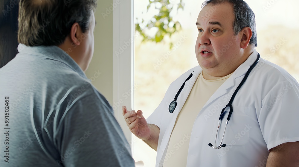 A doctor speaks to a patient about their health. A doctor speaks to a patient about their health.
