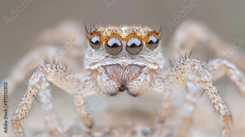 Wallpaper Mural  A tight shot of a jumping spider, its back legs tensed for a leap, with prominent eyes distinct against the softly blurred background Torontodigital.ca