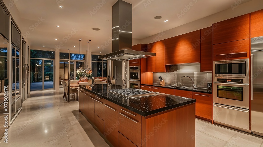 Fototapeta premium Modern Kitchen Interior with Stainless Steel Appliances and Granite Countertops