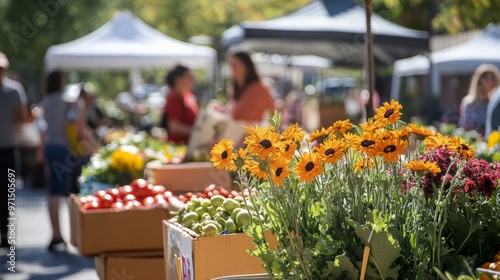 Vibrant outdoor market with fresh produce, flowers, and handmade crafts, highlighting the lively atmosphere of September events.