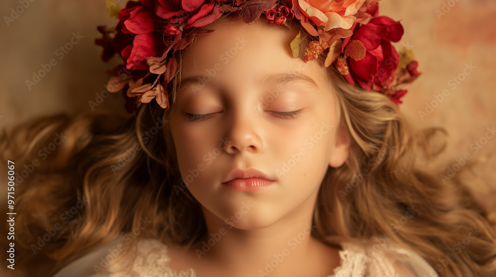 beautiful studio portrait of young girl with flower headdress beautiful studio portrait of young girl with flower headdress