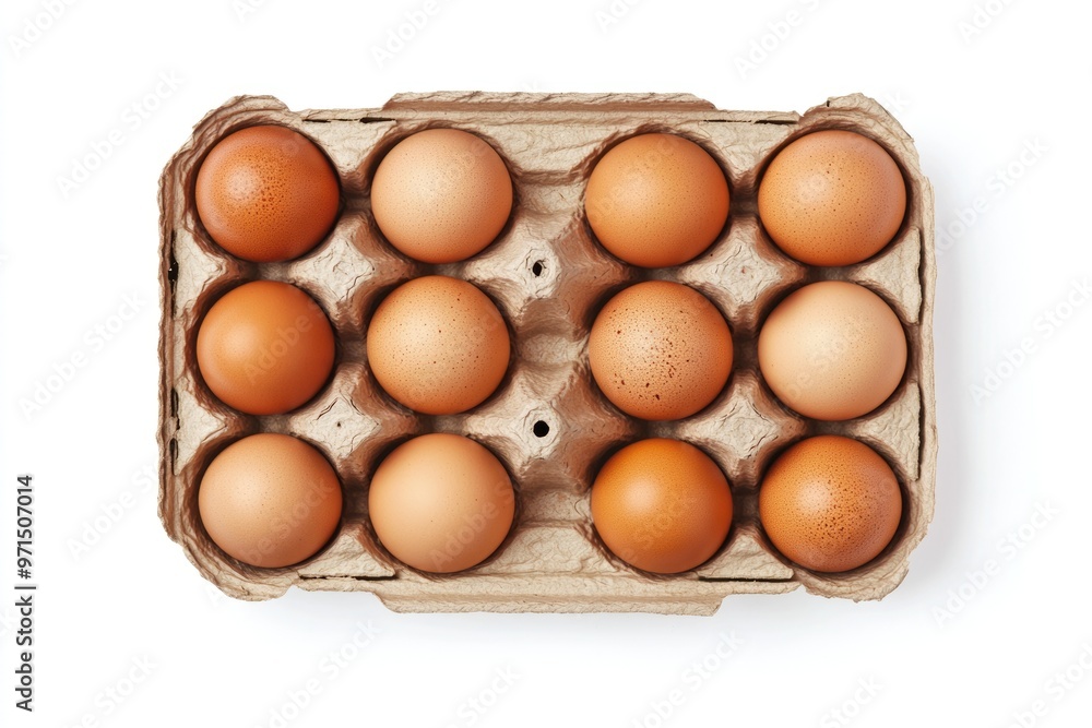 High View of Fresh Organic Brown Eggs in White Background High View of Fresh Organic Brown Eggs in White Background