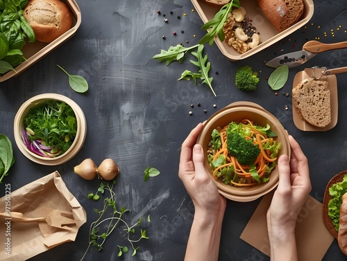 Fototapeta Naklejka Na Ścianę i Meble -  Zero Waste Organic Meal in Compostable Eco Friendly Tableware