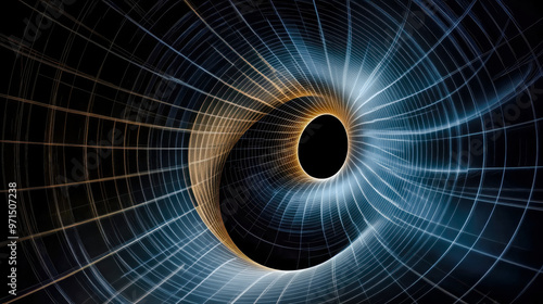 Futuristic abstract visualization of complex mathematical equations and cosmic calculations The image features intricate geometric patterns and symbols representing the universe's mysteries