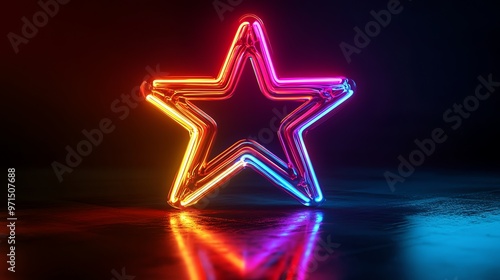 A glowing neon star in blue, red, and yellow.