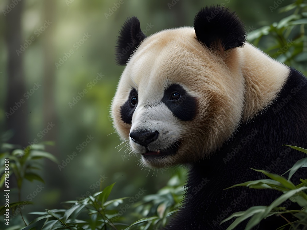 Fototapeta premium Close up Portrait of a Giant Panda in Lush Green Forest