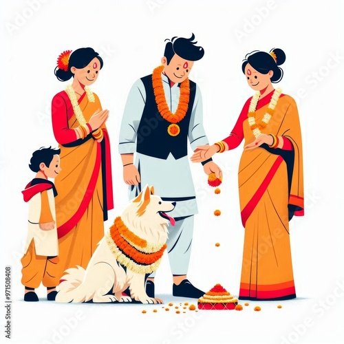 Celebrating Kukur Tihar (dog festival) offering garlands, tika and food
 photo