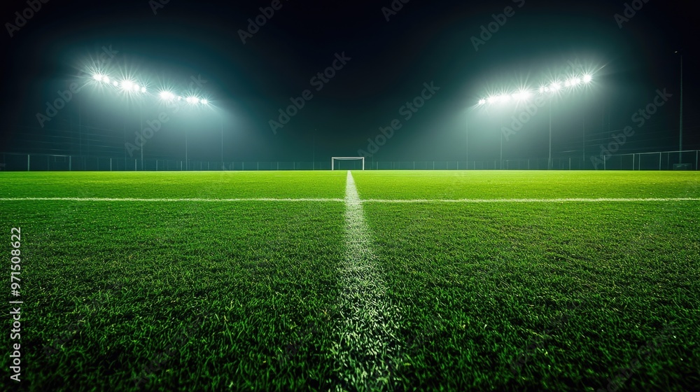 Obraz premium Soccer Field at Night with Lights