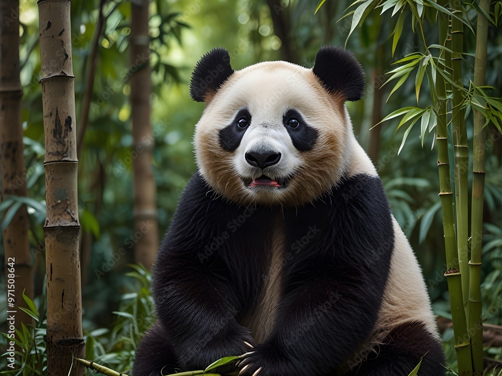 Obraz premium Adorable Panda Bear in Bamboo Forest