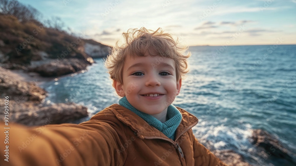 Boy taking a selfie at the beach