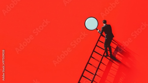A fragmented ladder with missing rungs, and a person analyzing it with a magnifying glass, representing the process of identifying skill gaps