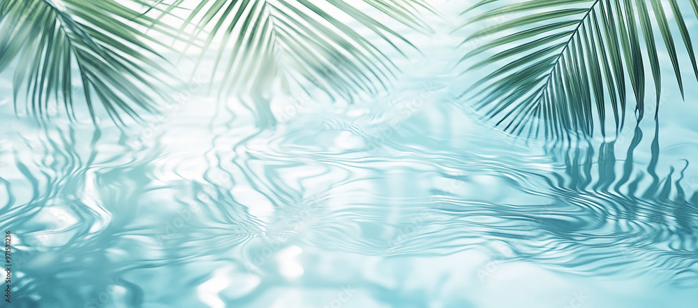 Light blue water with palm tree shadows Light blue water with palm tree shadows
