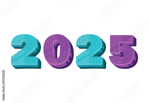 Happy New Year 2025 Purple And Blue 3D Art Design Abstract Illustration Vector