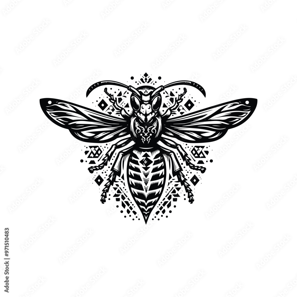 hornet in bohemian black and white silhouette illustration hornet in bohemian black and white silhouette illustration