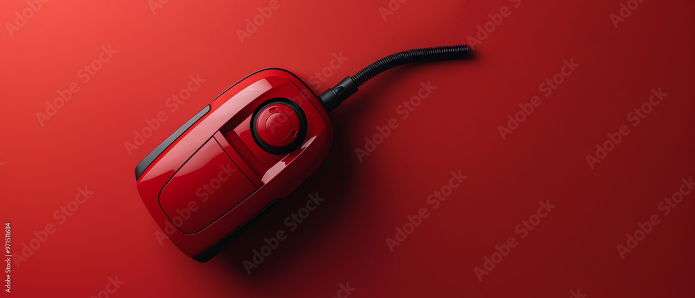 Red vacuum cleaner, minimal design, soft shadows, neutral background, product focus Red vacuum cleaner, minimal design, soft shadows, neutral background, product focus