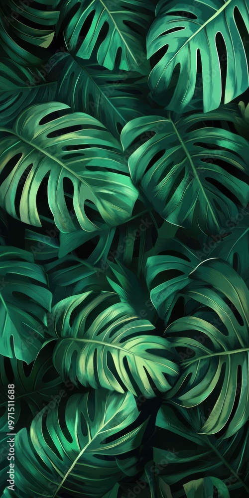 Minimalist Tropical Jungle Leaf Pattern on Green Background Minimalist Tropical Jungle Leaf Pattern on Green Background