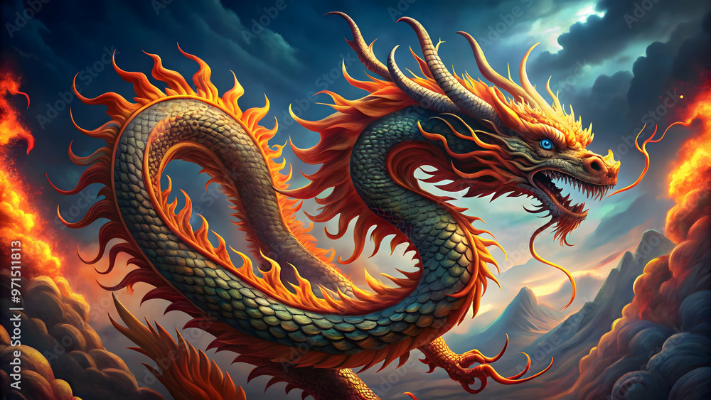 Dramatic scene of a dragon Dramatic scene of a dragon