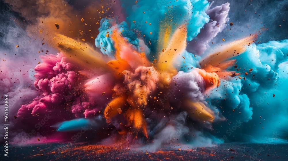 Fototapeta premium Dust and smoke combine to form a colorful background.