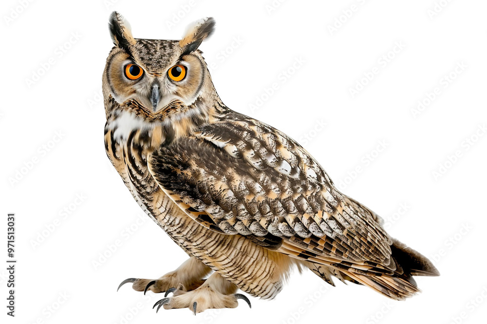 Obraz premium Charming owl with expressive eyes and delicate feather patterns isolated on transparent background