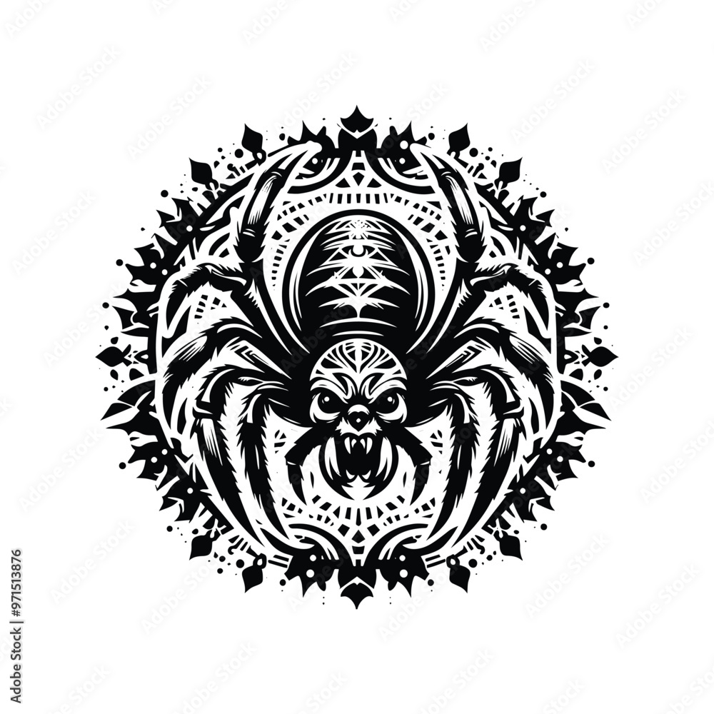Spider in bohemian black and white silhouette illustration Spider in bohemian black and white silhouette illustration