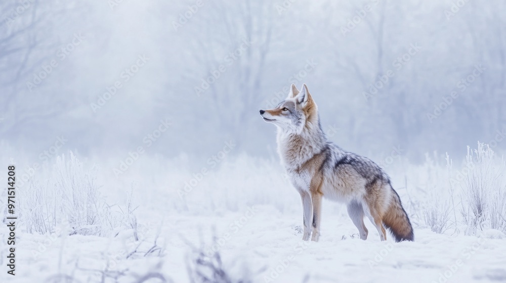 Fototapeta premium Coyote Standing in a Snowy Winter Forest