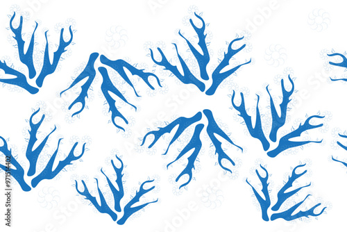 Wallpaper Mural Abstract pattern with flowers and branches in blue on a white background. Vector illustration for wallpaper, fabric, cover design Torontodigital.ca