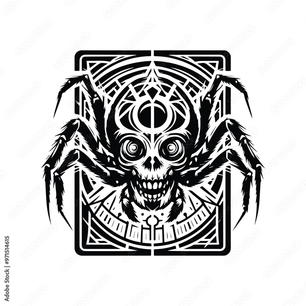 Spider in Tarot card black and white silhouette illustration Spider in Tarot card black and white silhouette illustration