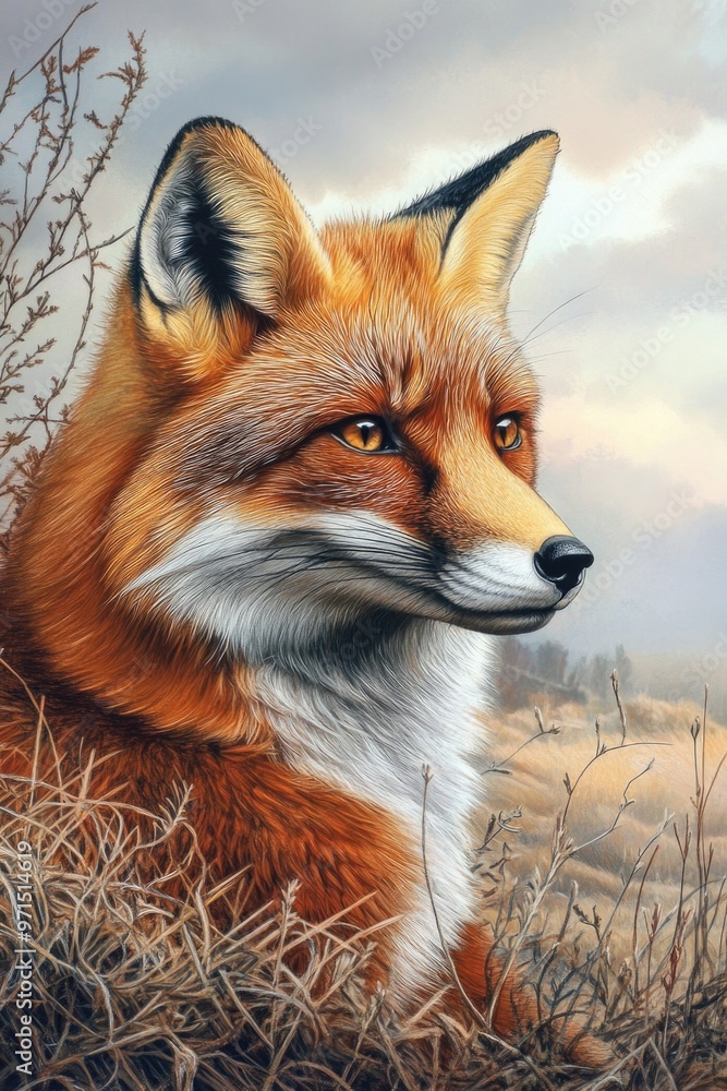 Naklejka premium Red fox in open field