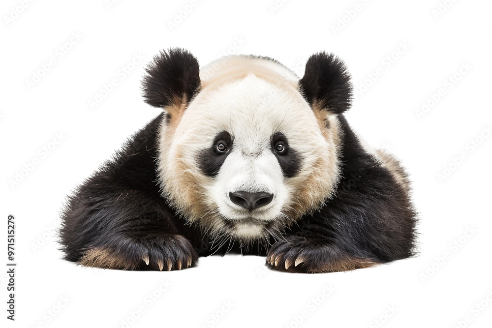 Naklejka premium Friendly panda with a welcoming appearance and well-defined facial markings isolated on transparent background