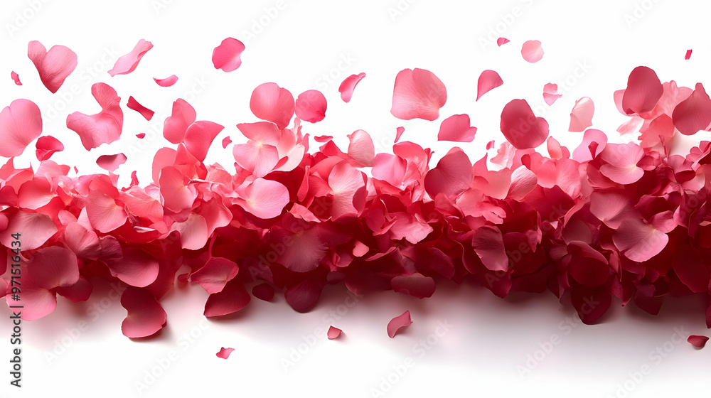 A scattering of pink flower petals on a white background, evoking romance and beauty. A scattering of pink flower petals on a white background, evoking romance and beauty.