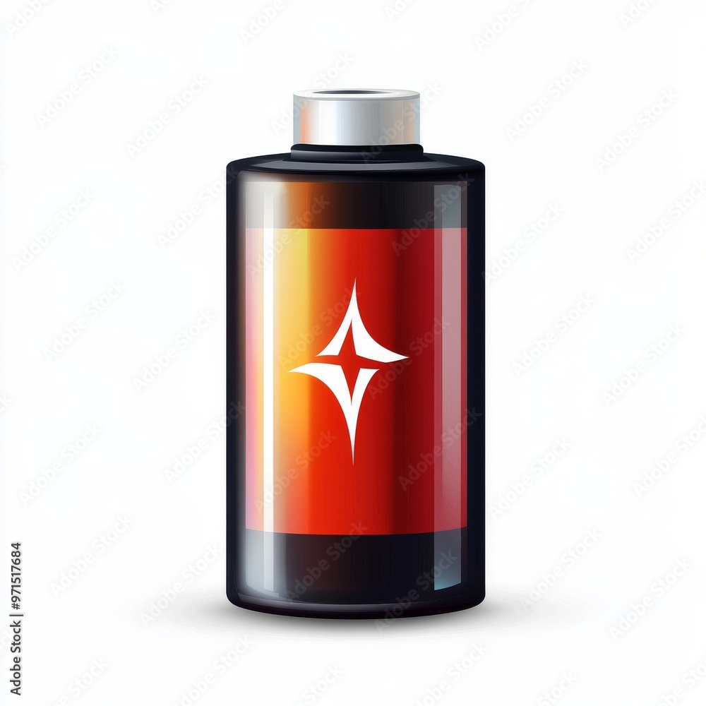 3D Render of a Black Battery with a Red Label and a White Star, Battery, Power, Energy 3D Render of a Black Battery with a Red Label and a White Star, Battery, Power, Energy