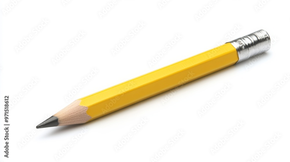 A Single Yellow Pencil on White Background, Close Up, Still Life, Isolated Pencil, Office Supplies, Stationery, Writing Utensil A Single Yellow Pencil on White Background, Close Up, Still Life, Isolated Pencil, Office Supplies, Stationery, Writing Utensil