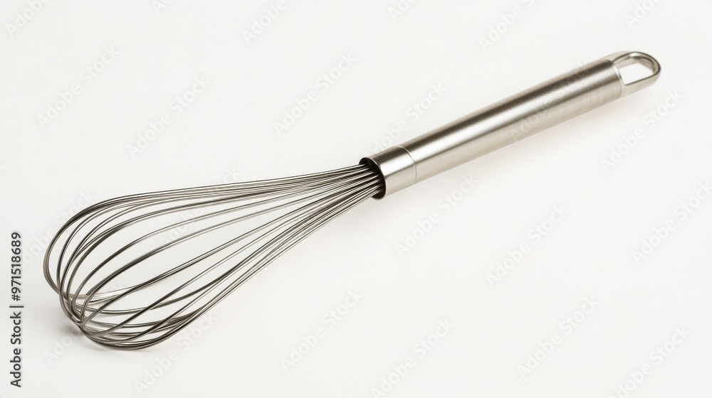 A Stainless Steel Whisk on a White Background, Whisk, Kitchen, Utensil A Stainless Steel Whisk on a White Background, Whisk, Kitchen, Utensil