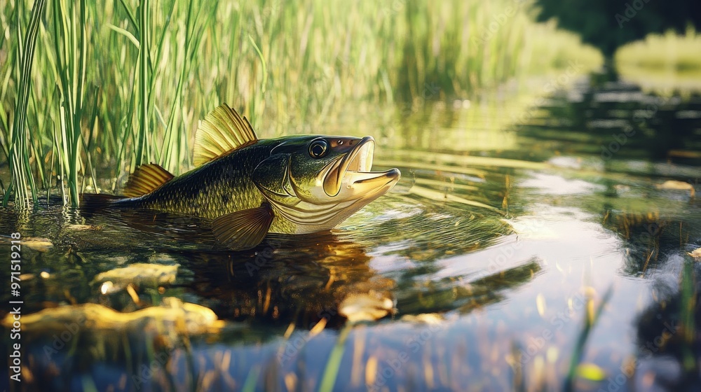 Bass on the Surface Digital Painting of a Largemouth Bass in Water with Reeds, Fish, Painting, Water, Nature Bass on the Surface Digital Painting of a Largemouth Bass in Water with Reeds, Fish, Painting, Water, Nature