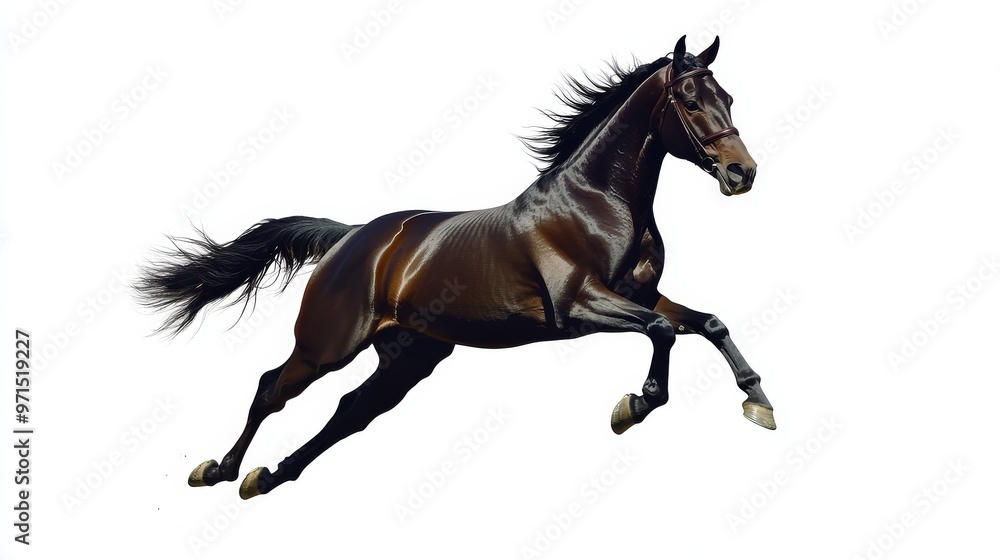 Bay Horse in Mid-Air Leap, White Background, Digital Painting, Horse Portrait, Equine Art, Horse, Animal Bay Horse in Mid-Air Leap, White Background, Digital Painting, Horse Portrait, Equine Art, Horse, Animal