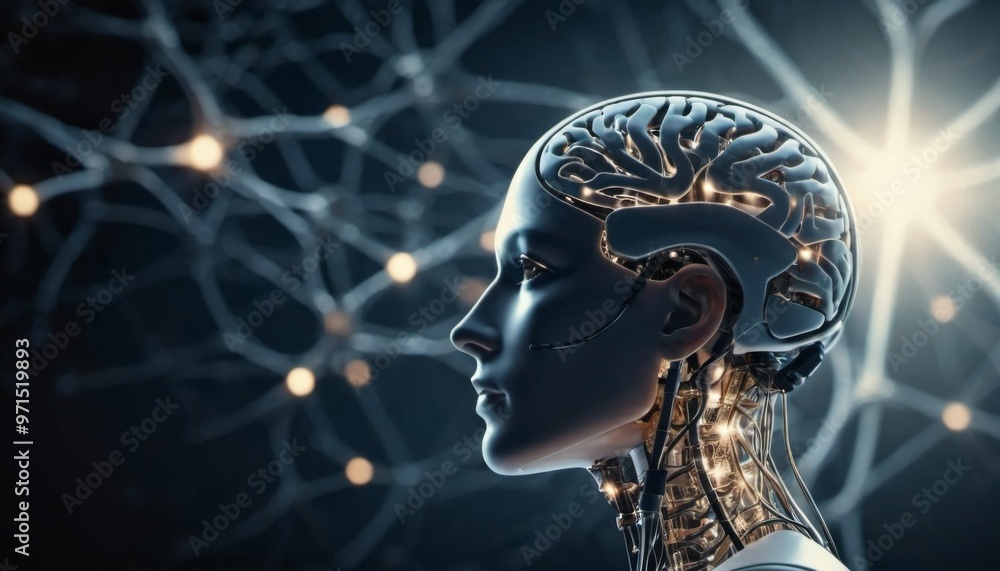 Obraz premium Artificial Intelligence robot brain on dark background. Genetative ai. AI