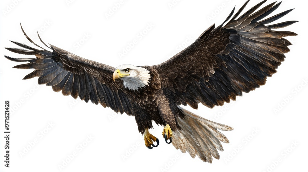 Fototapeta premium Digital Painting of Bald Eagle in Flight, Digital Art, Bird, Wildlife, Nature