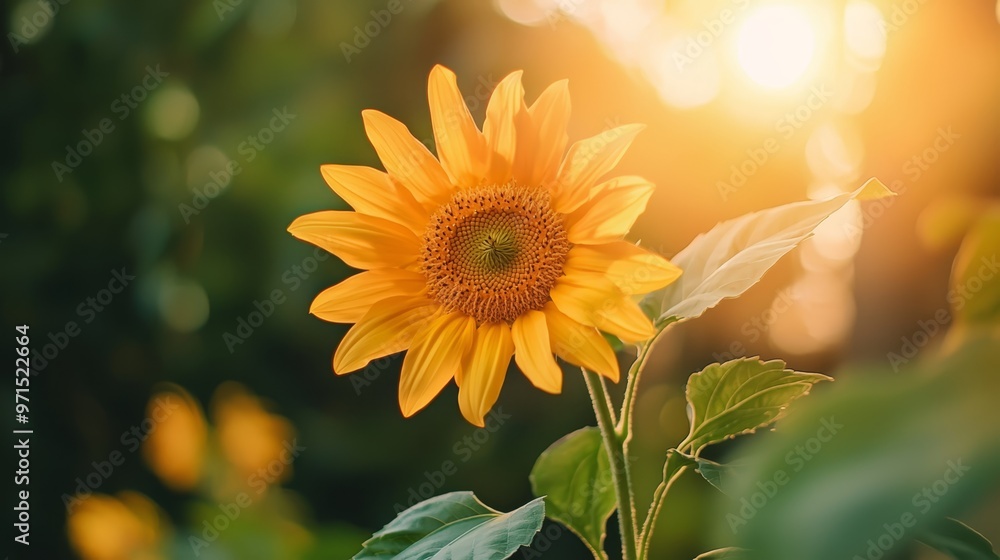 Obraz premium sunlit yellow petals, sun-translucent leaves, sun behind