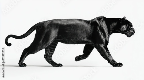 Black Panther Walking in Profile Against White Background photo