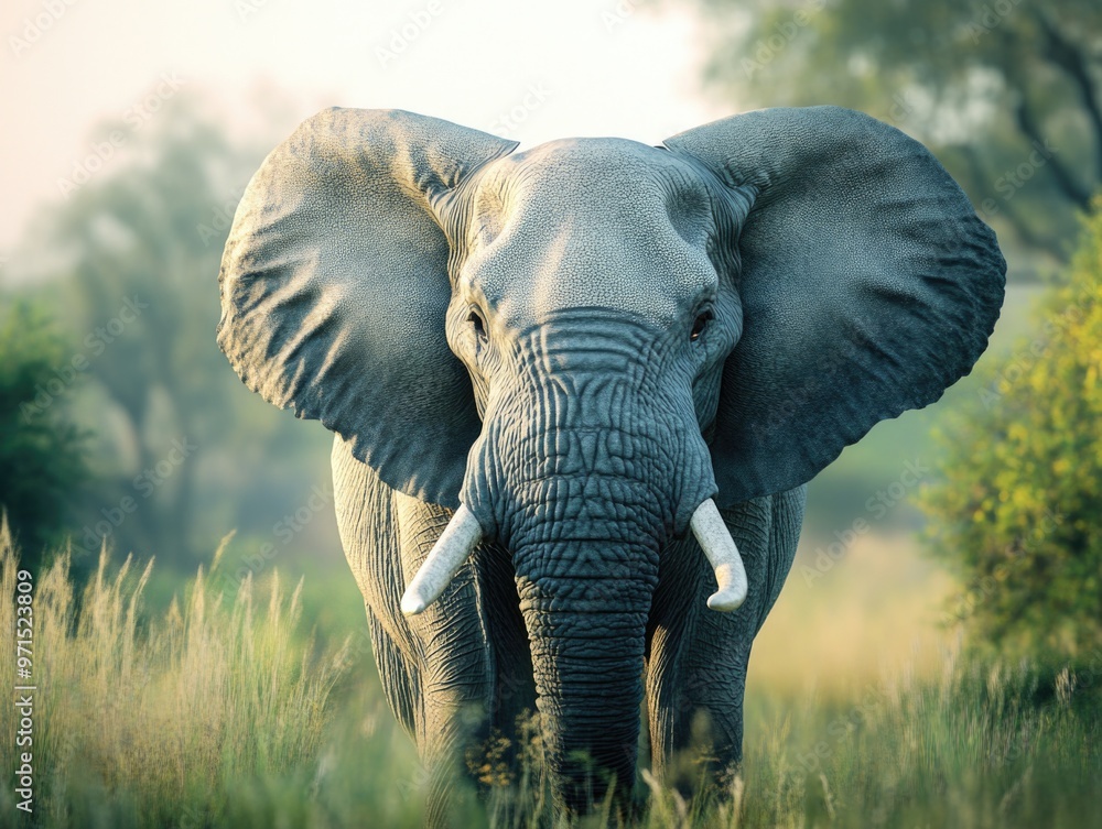 Naklejka premium Elephant in grassy field