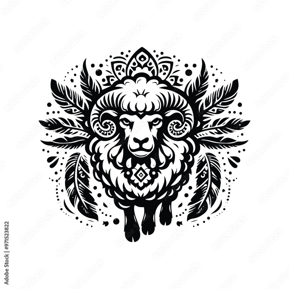sheep in bohemian black and white silhouette illustration sheep in bohemian black and white silhouette illustration