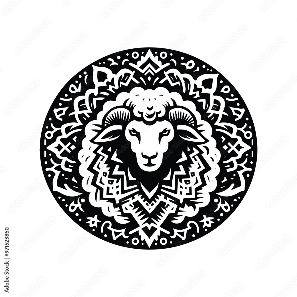 sheep in bohemian black and white silhouette illustration sheep in bohemian black and white silhouette illustration