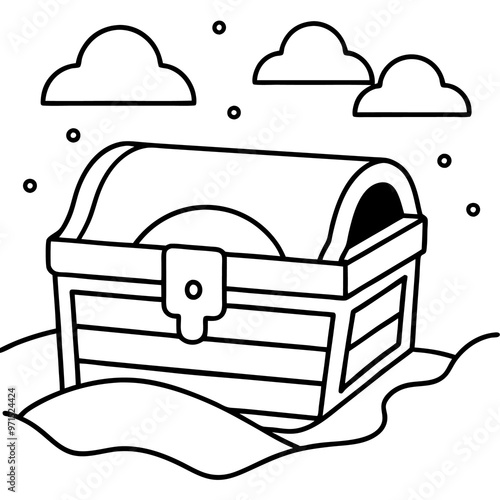 treasure chest beach outline coloring book page line art drawing photo