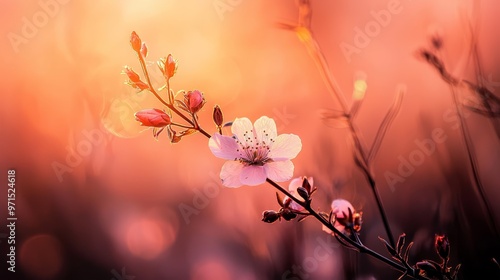  A flower's detailed image on a stem against a softly blurred backdrop of grass and nearby blooms